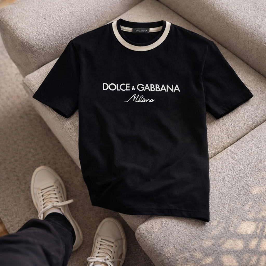 Dolce & Gabana Ribana Detaylı Bisiklet Yaka T-Shirt - Siyah