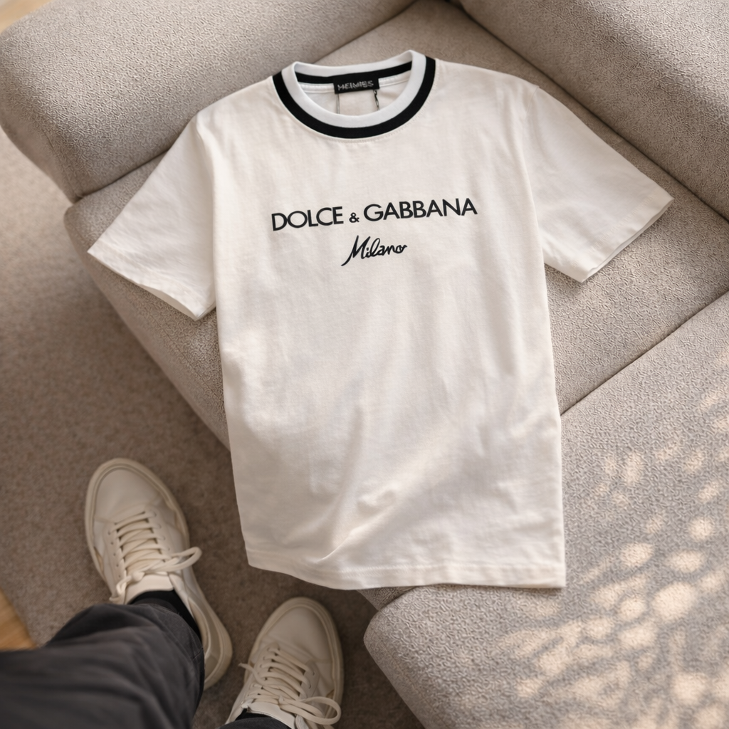 Dolce & Gabana Ribana Detaylı Bisiklet Yaka T-Shirt - Beyaz